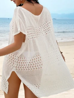 Cache-maillots kaki en maille à col en V et manches courtes pour femmes maillots de bain d'été sexy