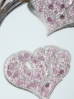 Cache-tétons de mariage à paillettes roses Nubra roses en strass en forme de cœur