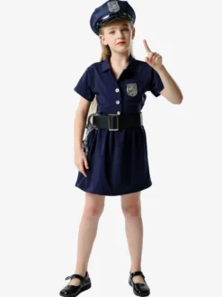 Cadeau Enfants Police Cosplay Costume Chapeau Ceinture Coton Mélange Enfants Cosplay Ensemble Déguisement Carnaval