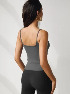 Café Marron Cami Top Bretelles Cou Sexy Polyester Femmes Camis
