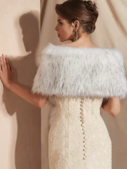 Cape de mariage en fausse fourrure châle Wrap nuptiale hiver chaud Cover Ups
