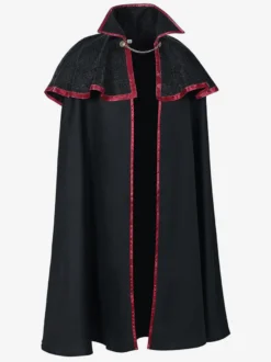 Cape en polyester sans manches en jacquard noir vintage avec chaînes vintage costumes rétro pour homme