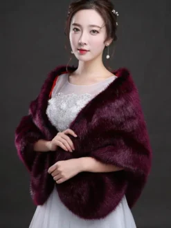 Cape Poncho Manteau Boléro Femme en Fausse Fourrure Synthétique Unicolore Poncho Femme