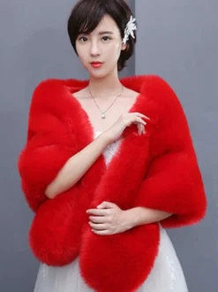 Cape Poncho Manteau Boléro Femme en Fausse Fourrure Synthétique Unicolore Poncho Femme