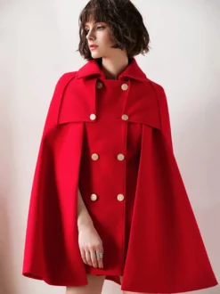 Capes Manteau Poncho Femmes Courtes à Col Revers Décors avec Boutonnages Croisées Unicolore