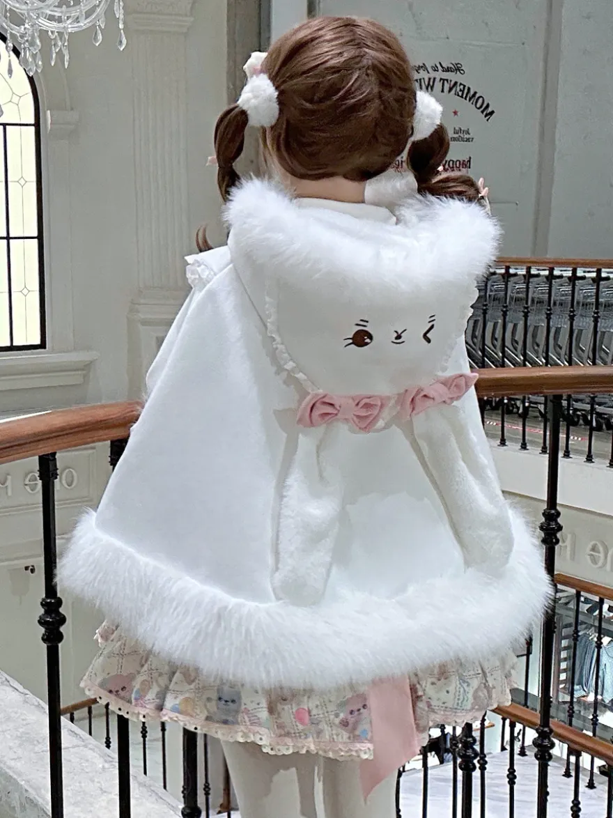Cape Sweet Lolita doublée en peluche cape de Noël à capuche avec broderie