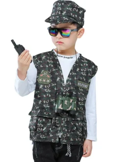 Carnaval armée enfants cosplay vert polyester ensemble enfants cosplay costumes Déguisements Halloween