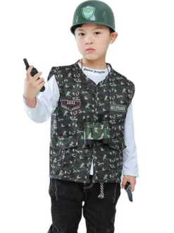 Carnaval Armée Enfants Cosplay Gilet Vert Polyester Ensemble Enfants Costumes Cosplay Déguisements Halloween