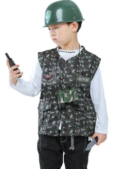 Carnaval Armée Enfants Cosplay Gilet Vert Polyester Ensemble Enfants Costumes Cosplay Déguisements Halloween
