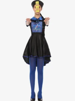 Carnaval Halloween Costumes Zombie Chinois Femme Noir Bleu Polyester Costumes de Fête
