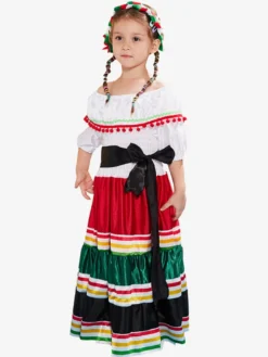 Carnaval Robe Traditionnelle Mexicaine pour Filles Robe de Danse Folklorique Halloween