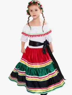 Carnaval Robe Traditionnelle Mexicaine pour Filles Robe de Danse Folklorique Halloween