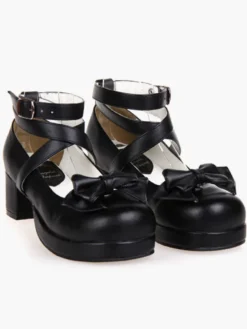 Carré de talons Noir Lolita plateforme cheville bretelles chaussures Lolita talon Chunky Déguisements Halloween