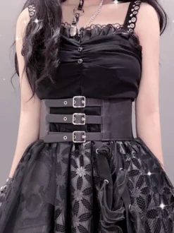 Ceinture de smoking gothique Lolita Détails en métal Oeillets Cuir PU métallisé Divers Accessoires Lolita noirs