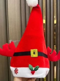 Chapeau de Noël en peluche Chapeau de Père Noël Bonhomme de neige Cadeau de vacances Ornement de Noël