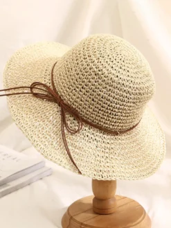 Chapeau de paille au crochet à large bord pliable pour femme (2026)