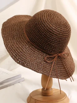 Chapeau de paille au crochet à large bord pliable pour femme (2026)