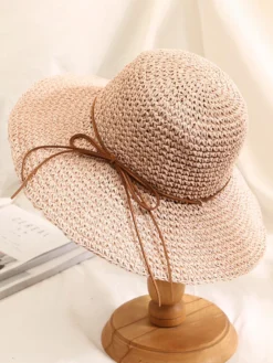 Chapeau de paille au crochet à large bord pliable pour femme (2026)