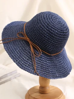 Chapeau de paille au crochet à large bord pliable pour femme (2026)
