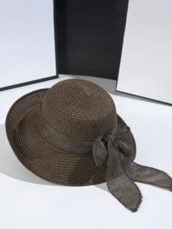 Chapeau de paille d'été avec nœud papillon chapeau de soleil pliable pour femme 2026