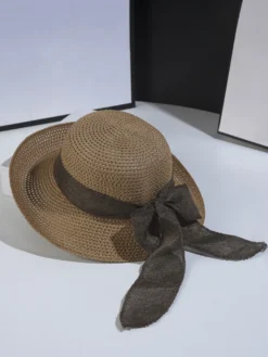 Chapeau de paille d'été avec nœud papillon chapeau de soleil pliable pour femme 2026