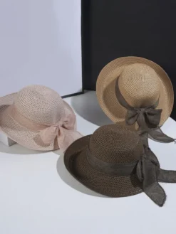 Chapeau de paille d'été avec nœud papillon chapeau de soleil pliable pour femme 2026