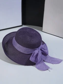 Chapeau de paille d'été avec nœud papillon chapeau de soleil pliable pour femme 2026
