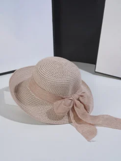 Chapeau de paille d'été avec nœud papillon chapeau de soleil pliable pour femme 2026