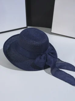Chapeau de paille d'été avec nœud papillon chapeau de soleil pliable pour femme 2026