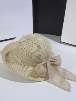 Chapeau de paille d'été avec nœud papillon chapeau de soleil pliable pour femme 2026