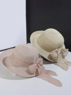 Chapeau de paille d'été avec nœud papillon chapeau de soleil pliable pour femme 2026