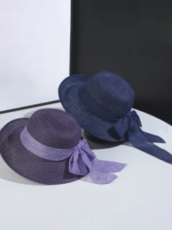 Chapeau de paille d'été avec nœud papillon chapeau de soleil pliable pour femme 2026