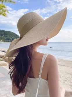 Chapeau de paille d'été à bord surdimensionné protection solaire pliable pour femmes 2026