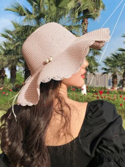 Chapeau de paille à large bord pour femme protection solaire idéal pour la plage collection été 2026