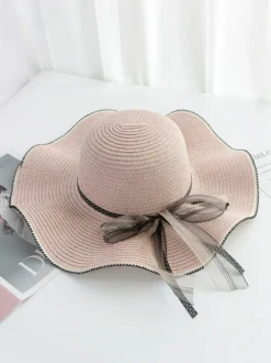 Chapeau de paille à larges bords avec nœud papillon protection solaire d'été chapeau de plage 2026