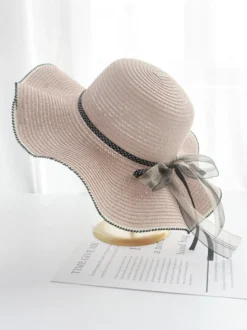 Chapeau de paille à larges bords avec nœud papillon protection solaire d'été chapeau de plage 2026