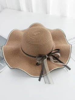 Chapeau de paille à larges bords avec nœud papillon protection solaire d'été chapeau de plage 2026