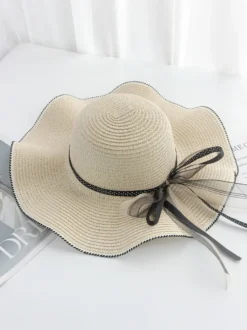 Chapeau de paille à larges bords avec nœud papillon protection solaire d'été chapeau de plage 2026