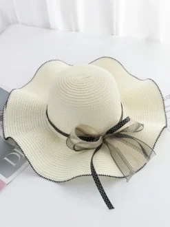 Chapeau de paille à larges bords avec nœud papillon protection solaire d'été chapeau de plage 2026