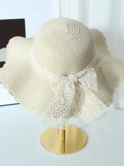 Chapeau de paille à larges bords avec nœud en dentelle chapeau de plage respirant pour l'été protection solaire 2026