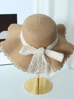 Chapeau de paille à larges bords avec nœud en dentelle chapeau de plage respirant pour l'été protection solaire 2026