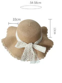 Chapeau de paille à larges bords avec nœud en dentelle chapeau de plage respirant pour l'été protection solaire 2026
