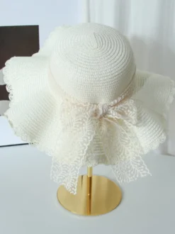 Chapeau de paille à larges bords avec nœud en dentelle chapeau de plage respirant pour l'été protection solaire 2026