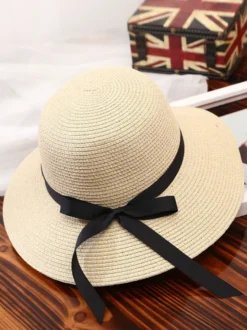 Chapeau de paille à nœud papillon pour femme chapeau de plage pliable pour l'été 2026