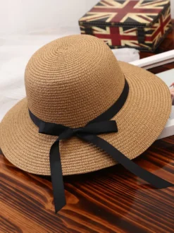 Chapeau de paille à nœud papillon pour femme chapeau de plage pliable pour l'été 2026