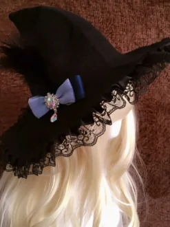 Chapeau gothique Lolita en dentelle noire avec volants et nœuds accessoire en polyester accessoires Lolita