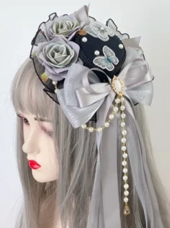 Chapeau Gothique Lolita Volants Noeuds Accessoire Polyester Noir Accessoires Lolita