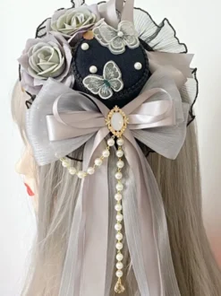 Chapeau Gothique Lolita Volants Noeuds Accessoire Polyester Noir Accessoires Lolita