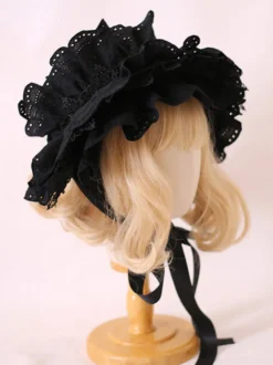 Chapeau Lolita Classique Accessoire Fleurs Bordeaux Dentelle Polyester Accessoires Lolita