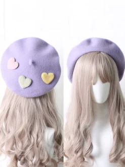 Chapeau Lolita doux accessoire abricot motif coeurs accessoires Lolita en polyester